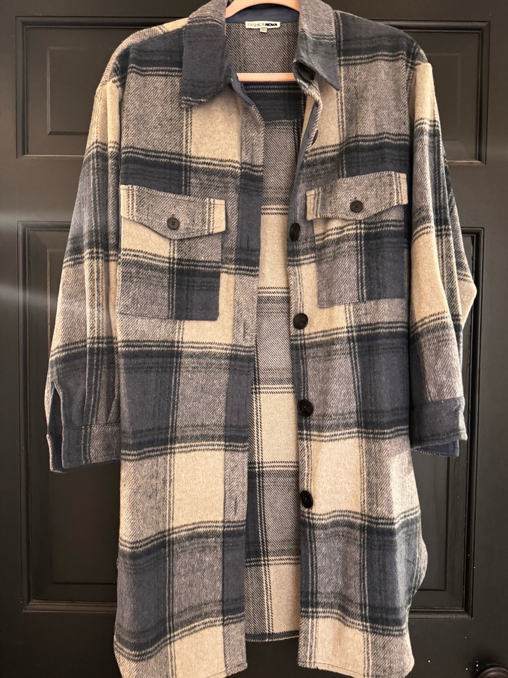 Fashion Nova Oversized Plaid Shacket Jacket - Blue & Grey
